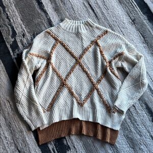 BKE Cream and Brown Knit Pullover